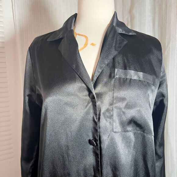 Bare Luxury | Women’s | Night Shirt | S | Y2k 90's Black Satin Button Down Long - Picture 6 of 6